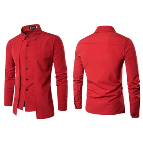 Herr lyxig krage långärmade arbetsskjortor Formella företagstoppar Red XL