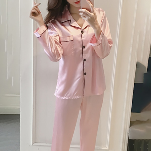 Trendig dam lång hemmadress i enfärgad mjuk och bekväm Pink XL