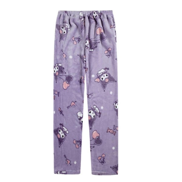 Dam Flanell Pyjamas med Cartoon Anime Casual Mysig Mjuk Byxor Vinter Varma Sovkläder Byxor Purple 3XL