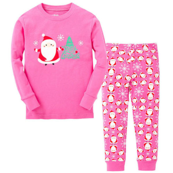 Barn Flicka Pojke Jul Xmas Outfit Pyjamas Set Sovkläder Nattkläder Pink Santa Claus 90cm