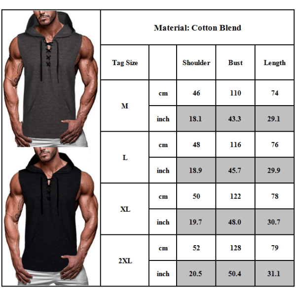 Herr Sommar T-shirts Muskel Casual Ärmlös Huvtröja Slim Skjorta Black M