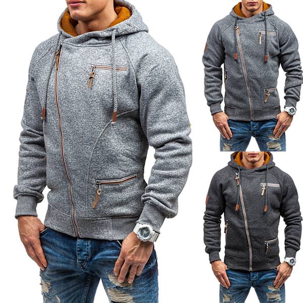 Herr Hoodie med dragkedja på sidan, fritidströja för utomhussporter Deep gray L