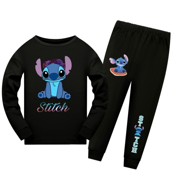 Stitch Kostym Barn Flickor Hemkläder Långärmad Pyjamas Set black 150cm