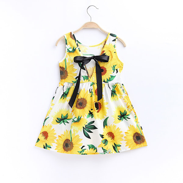 Småbarn Flickor Sommar Ärmlös Tank Klänning Semester Blommig Kort Sommarklänning C 120cm