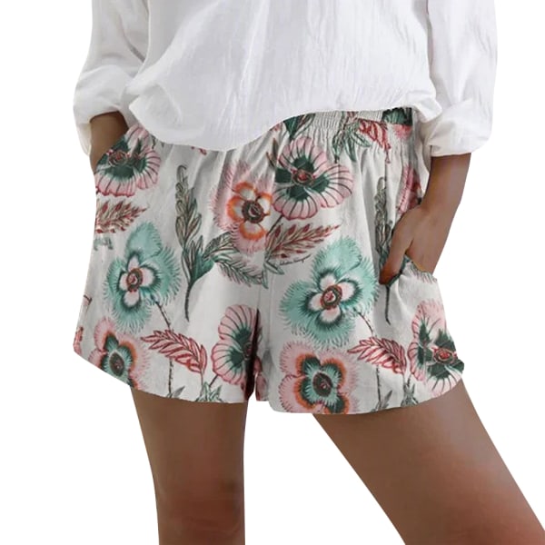 Casual shorts med print , fickor för kvinnor. Strandbyxor som matchar alla White M