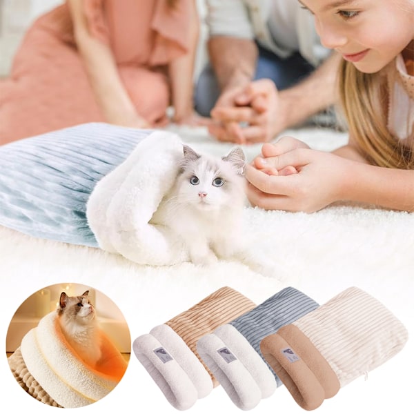 Petsboro Purrnest Sovsäck, Sovsäck för Katter inomhus, Katt Vinter Sovsäck 360° Omslutning, Mjuka Tvättsbara Sovsäckar för Katter upp till 8 kg Grey Blue L