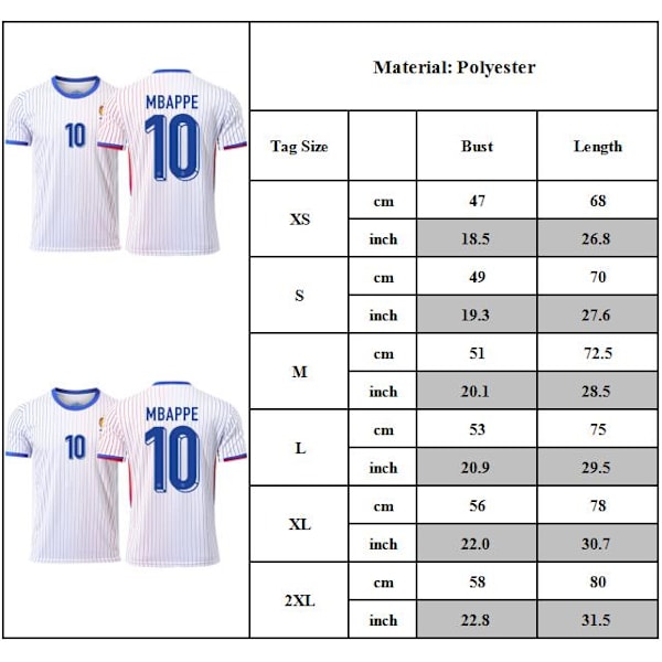 Herrfotbollströja 2024 Frankrike Bortatröjor NO.10 Mbappé Fotboll XS