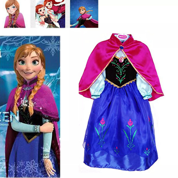 Flickor Prinsessa Anna Klänning Kostym Cosplay Födelsedagsfest Prinsessklänning Med Tillbehör 100cm