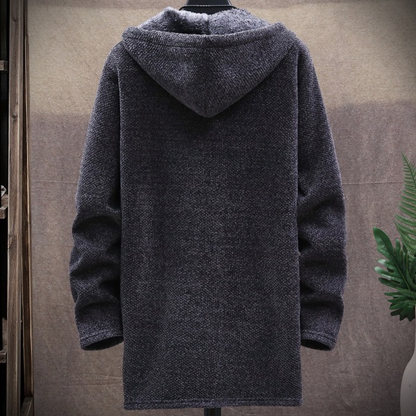 Långärmad luvtröja i fleece för män Vinter Varm Casual Coat Jacka Dark Grey M