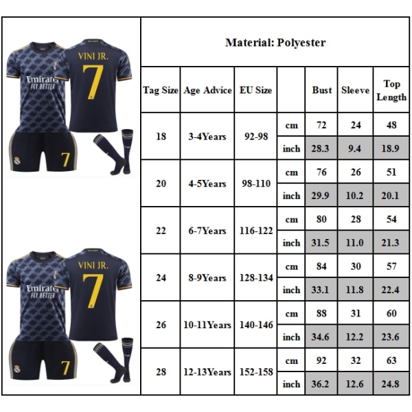 Barn Pojke Vini Jr #7 Fotbollströja Fotbollsträningströjor Toppar Shorts Strumpor Set 12-13Years