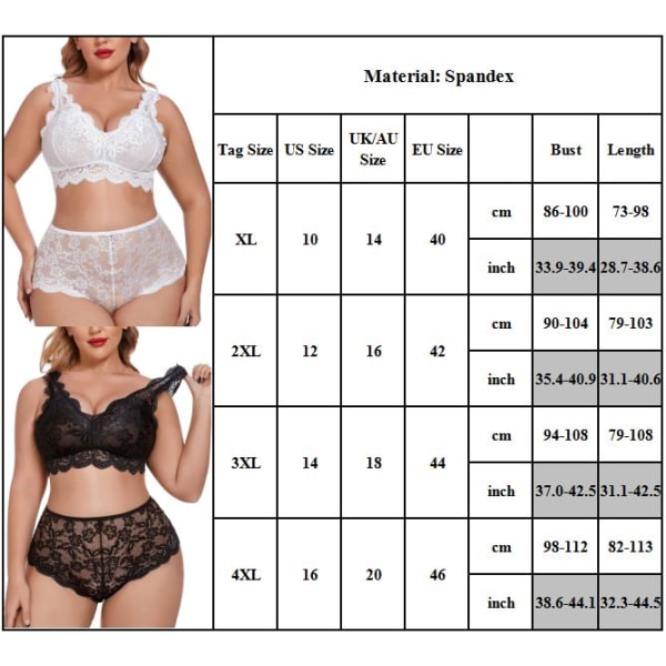 Kvinnor Plus Size Sexig Underkläder BH Trosa Underkläder Sovkläder Set black XL