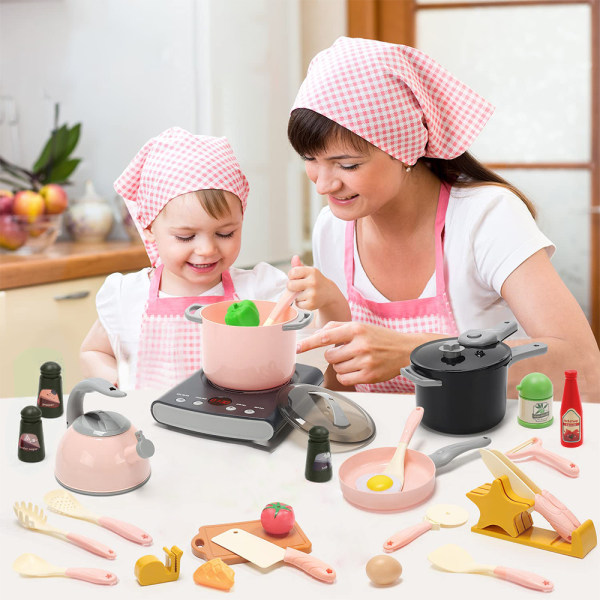 Lek Kökstillbehör Set Barnmatlagningsleksaker med kokkärl Pink