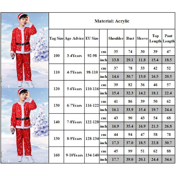 Barn Jultomte Kläder Barn Röda Jul Festkläder Boys 100CM