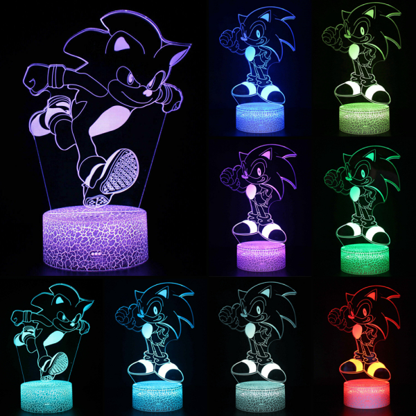 3D LED Leksaker Lampa Nattljus Sonic Cartoon Touch Bord Skrivbord Present MY-1634