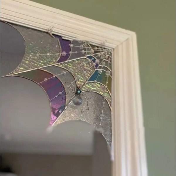 Spindelvävsdörröverdel, Dörröverdel Väggdekor, Halloween Dörrhörntecken, Spindelväv Färgat Glas Fönster Vägghängande A