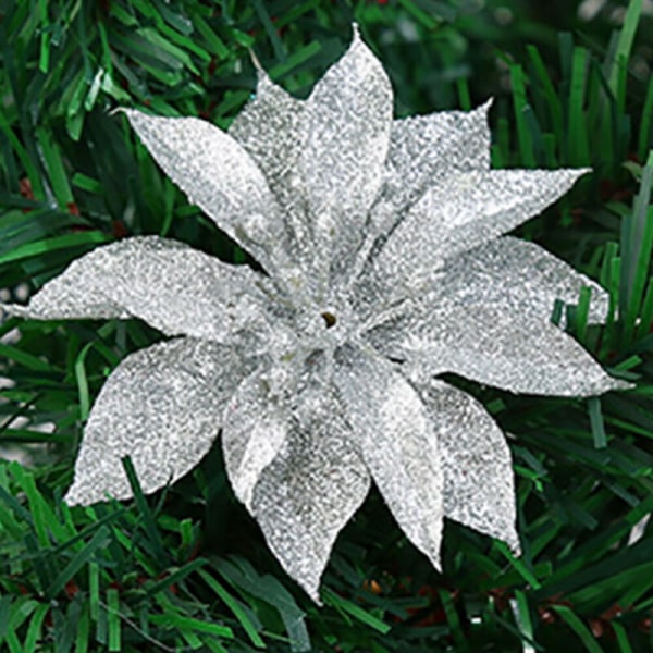 10st julgransprydnad krans glitter konstgjorda blommor Sliver