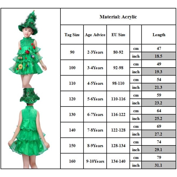 Julgran Barnkläder Klänning och Hatt Rollspel 130CM