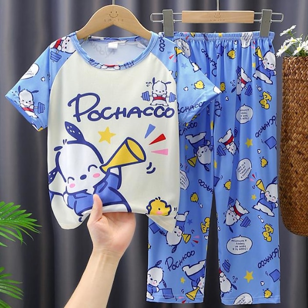 Barnflickor Sommarpyjamas Kuromi My Melody Cinnamoroll Pochacco Sovkläder Set C 4-5Years