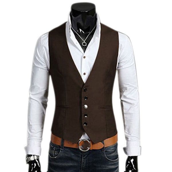 Herrknapp upp väst utan ärmar Slim Fit khaki L