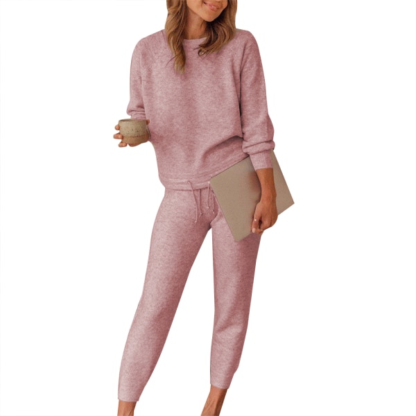 Damer i ren färg Casual Suit Temperament Pyjamas Loungewear Pink L