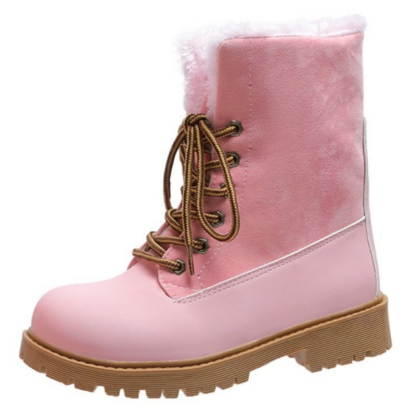 Sneakerstövlar för kvinnor Vinter högtopp Snöra fluffiga snöskor Pink 36
