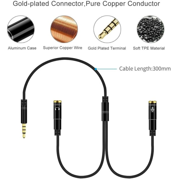 3,5 mm Audio Mic Splitter Y-kabel hörlursadapt 4716 | Fyndiq