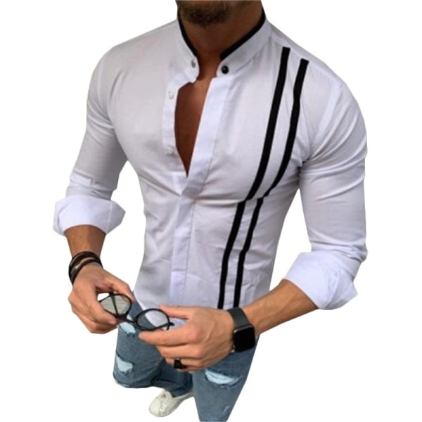 Man Business Shirts Långärmad Randig blus white M