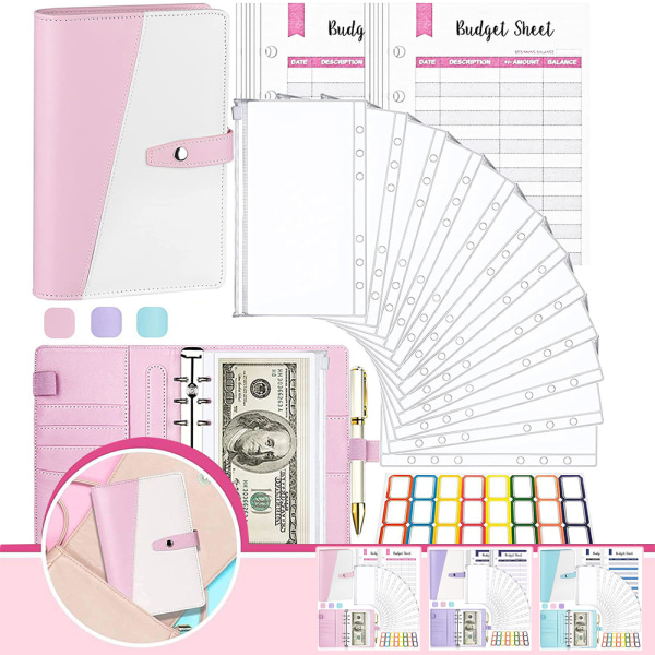 A6 Notebook Cash Organizer Budget Pärm Plånbok Planer Kuvert Pink