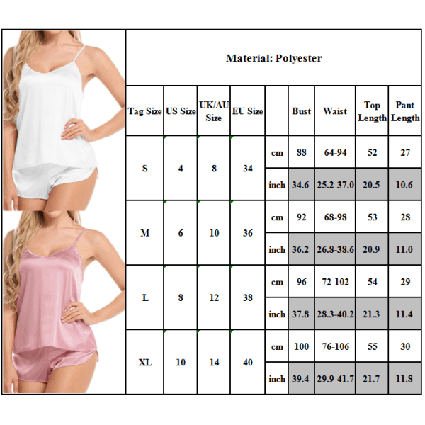 Damer Satin Strappy Camisole Vest Shorts Pyjamas Lounge Set Pink S