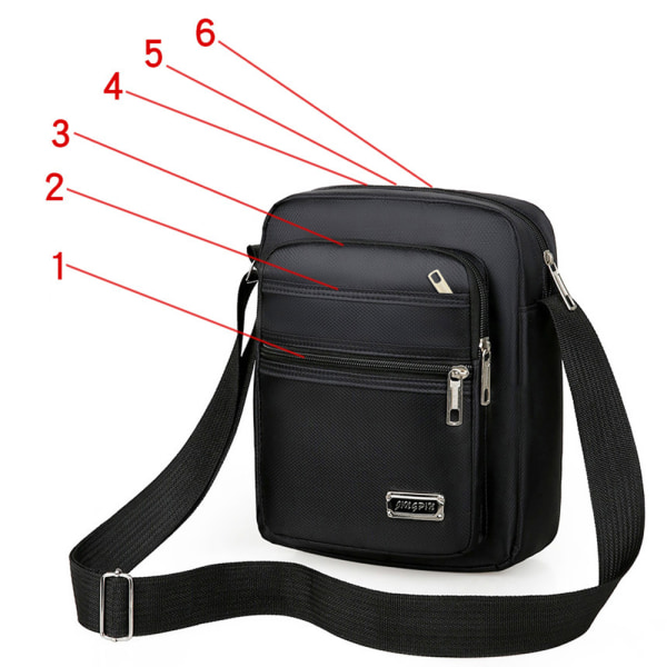 Män Sex Dragkedja Messenger Bag Pack Utomhus Resa Sport Axelväska Cross Body Väskor Black