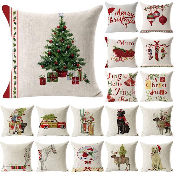 Jul Kasta Kuddfodral Kudde Överdrag Kvadratisk Soffa Midja Säng Bil Heminredning Snowman
