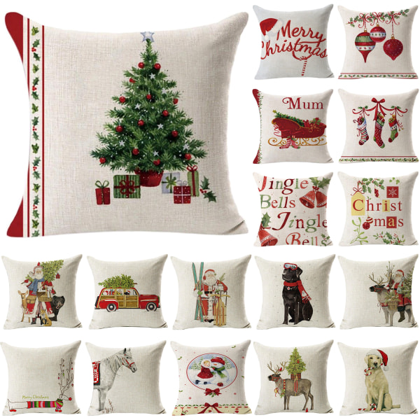 Jul Kasta Kuddfodral Kudde Överdrag Kvadratisk Soffa Midja Säng Bil Heminredning Xmas Tree