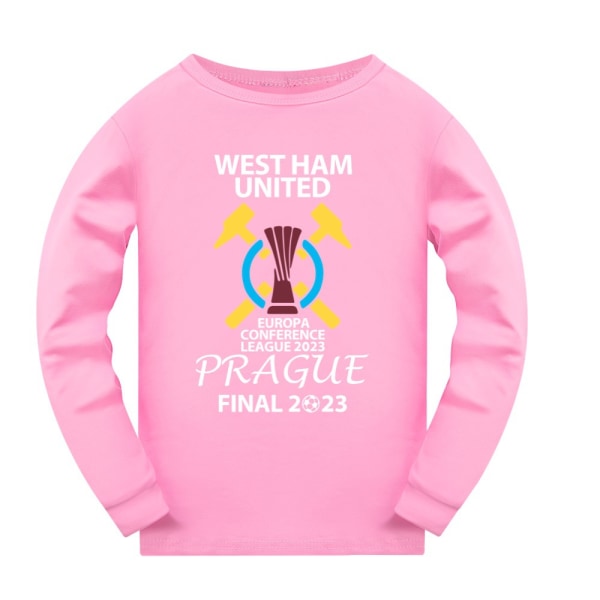Stickad kostym barn flickor hemmakläder långärmad pyjamas set pink 140cm