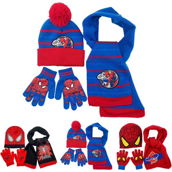 Spider-Man stickad mössa & scarf & handskar Set utomhus Blue spider-man