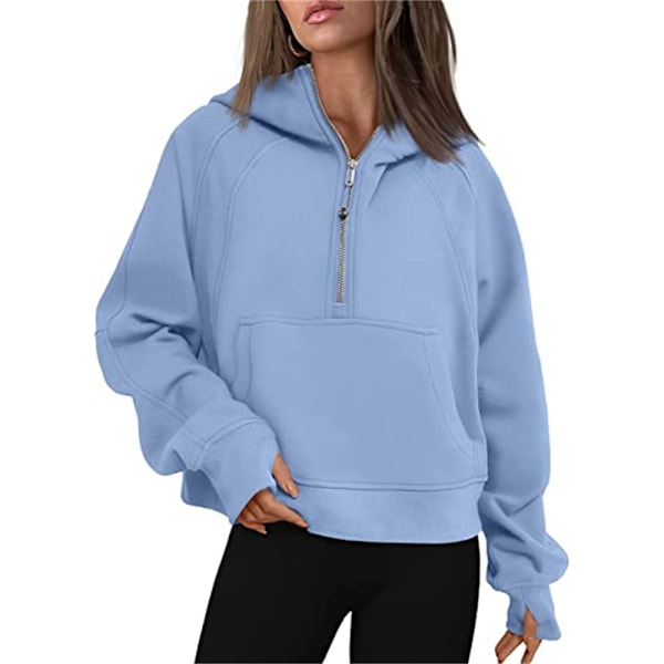 Dam Oversized Långärmad Halv Zip Sweatshirt Casual Baggy Hoodie Pullover Hooded Tops Blus Sky Blue L