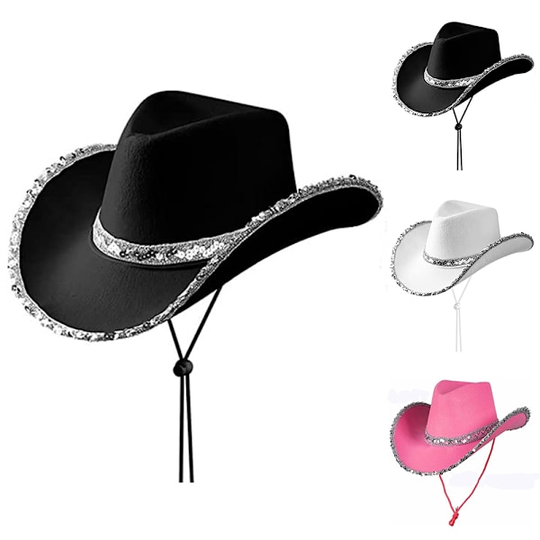 Kvinnors Western Rhinestone Cowboyhatt Glittrande Cowgirl Kristall Brudhatt för Bröllop Musik Kostymfest White