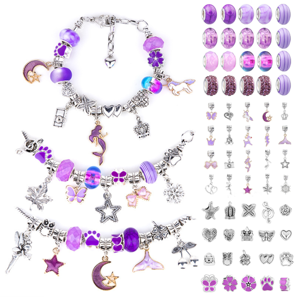 bländande färg kristallpärlstav armband barn smycken DIY set Purple