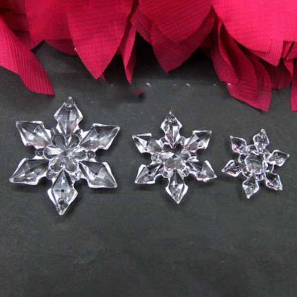 Klar snöflinga prydnad 3D kristall akryl julgran transparent dekor 4.7cm, 10PCS