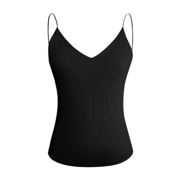 Snygg Pure Color Matchande sexig camisole med låg hals för kvinnor Black 2XL