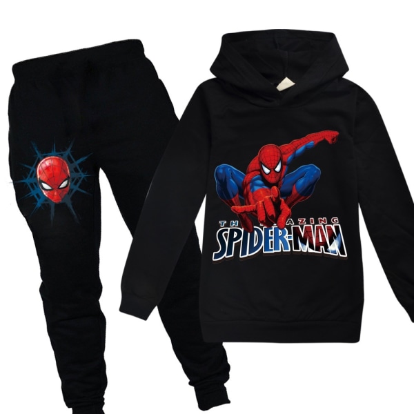 Barn Pojkar Spiderman Hoodie Topp Sweatshirt Byxor 2pcs Kits black 150cm