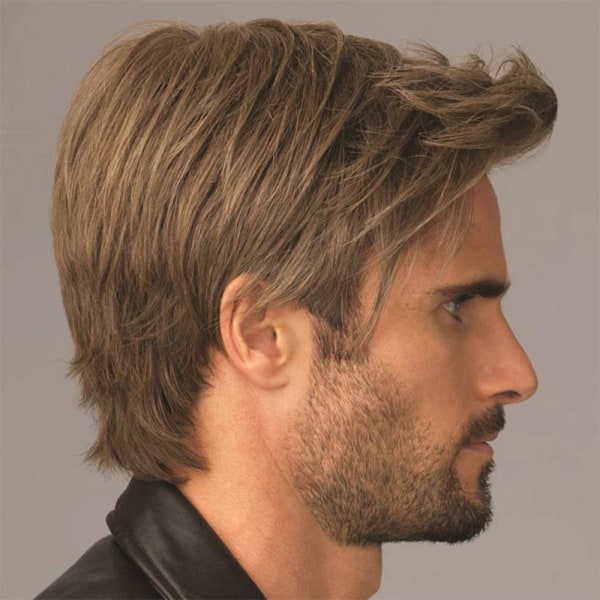 Kort hår för män, brun fluffig peruk