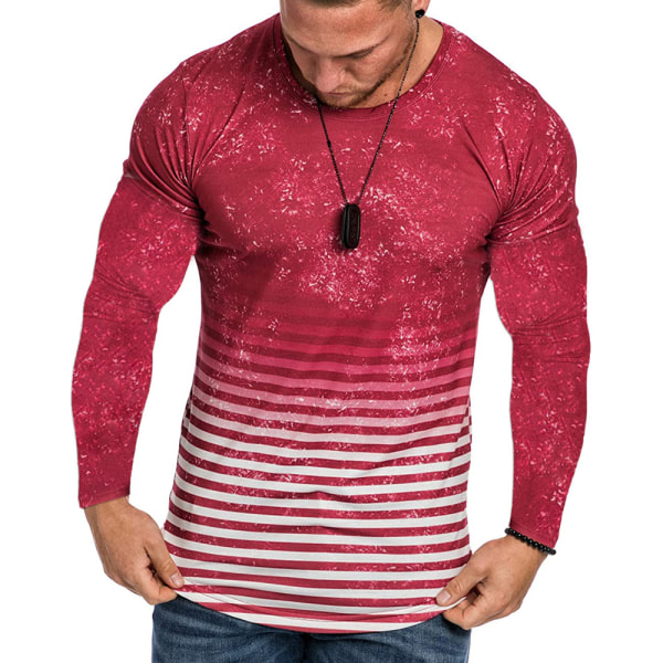 T-shirt för män digitalt tryck 3D-gradient Casual långärmad Red 2XL