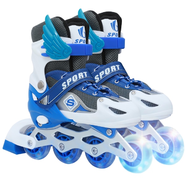 Inlineskates, justerbara rullskridskor, inlinehjul med ljus, rullskridskor, inliner, justerbar storlek 26-41, trippelt skydd Blue M