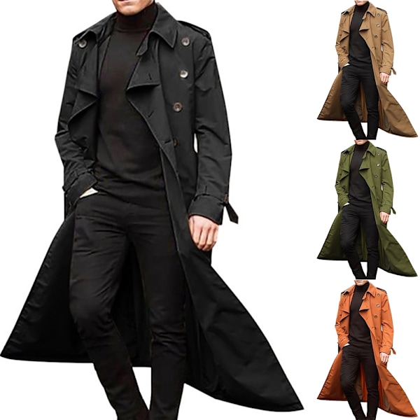 Trenchcoat Herr Vinter Solid Färg Varm Krage Rock Business Lång Rock Storlek XL Black XL