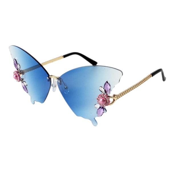 Bling Diamond Glasses Shades Rimless Crystal Butterfly Solglasögon Gradient Blue