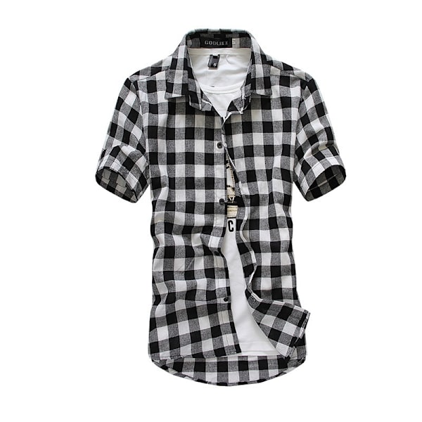 Herrmode Rutig Kortärmad Poloskjorta lake blue M