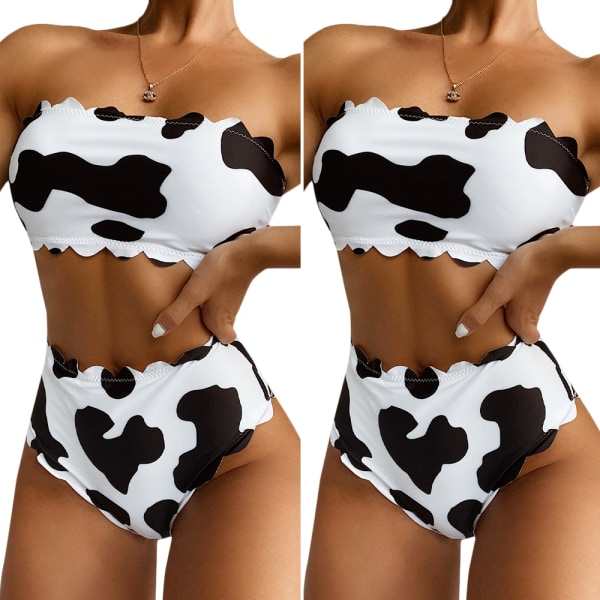 Girls Cow Print High Waist Baddräkt Tube Top Beach Bikini M