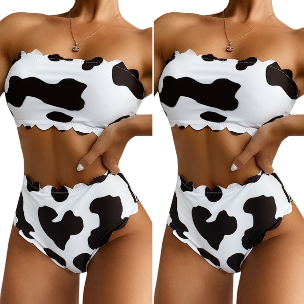 Girls Cow Print High Waist Baddräkt Tube Top Beach Bikini S