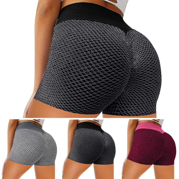 Andningsbara Honeycomb Jacquard Yoga Shaping Shorts för kvinnor Gray XL