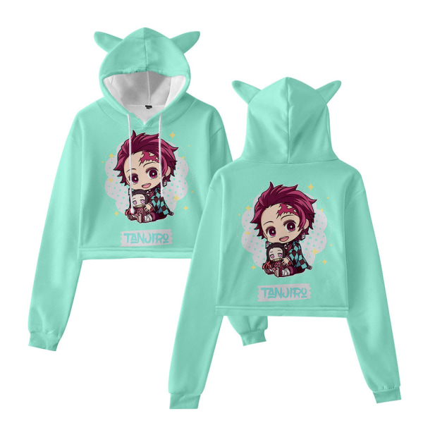 Dam Demon Slayer Hoodie Sweatshirt Öron Hooded Crop Top Kort T-Shirt Blus G L